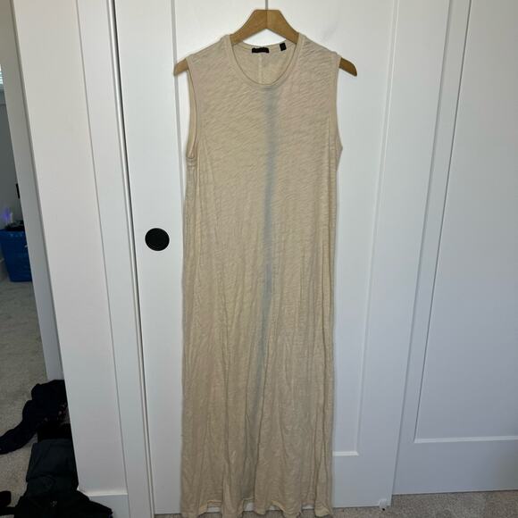 ATM Printed Slub Cotton Jersey Maxi Dress Cream Stripe Size Large - Picture 3 of 8